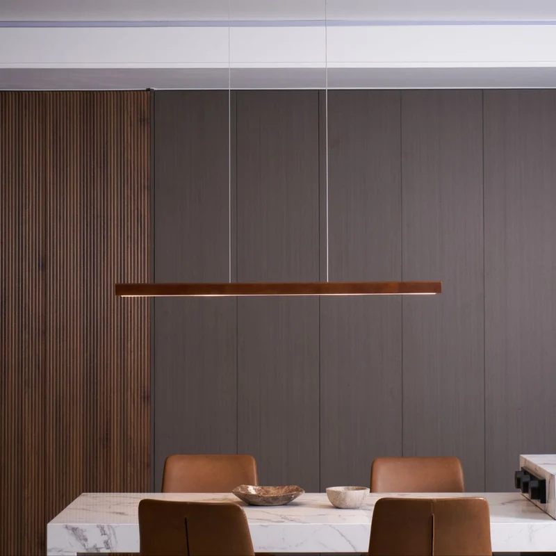 LED Hanglamp Hout Lineair Warm Licht Eettafel Kookeiland Minimalistisch Japandi Design Verstelbaar Snoer Balklamp | Sansoti