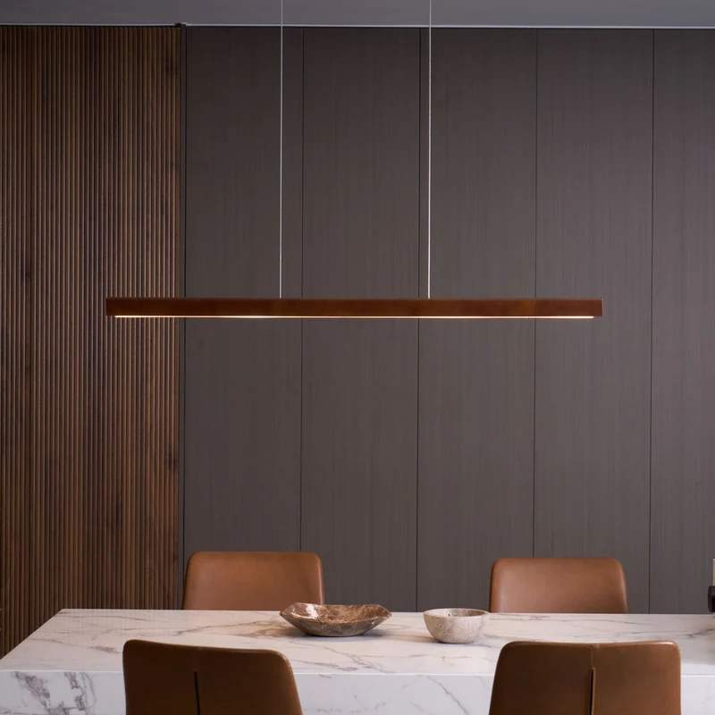 LED Hanglamp Hout Lineair Warm Licht Eettafel Kookeiland Minimalistisch Japandi Design Verstelbaar Snoer Balklamp | Sansoti