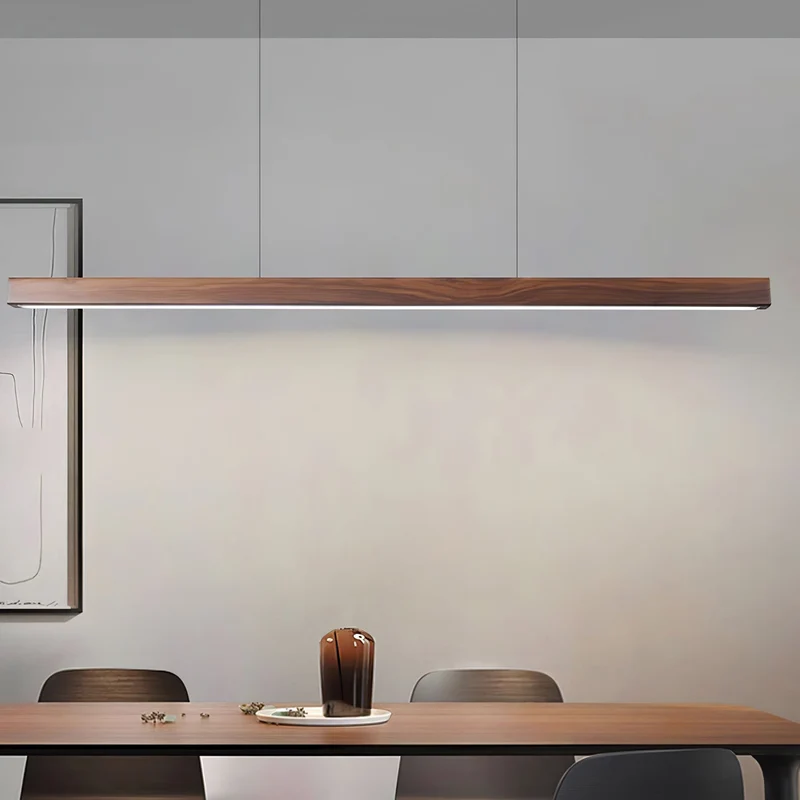 LED Hanglamp Hout Lineair Warm Licht Eettafel Kookeiland Minimalistisch Japandi Design Verstelbaar Snoer Balklamp | Sansoti