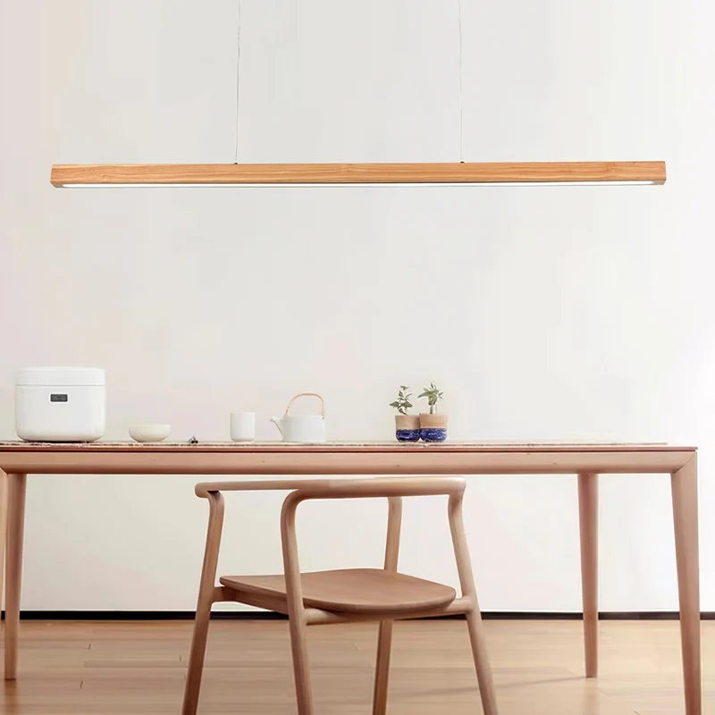 LED Hanglamp Hout Lineair Warm Licht Eettafel Kookeiland Minimalistisch Japandi Design Verstelbaar Snoer Balklamp | Sansoti