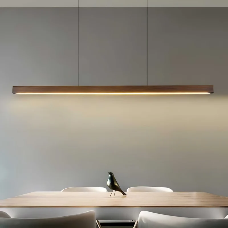LED Hanglamp Hout Lineair Warm Licht Eettafel Kookeiland Minimalistisch Japandi Design Verstelbaar Snoer Balklamp | Sansoti