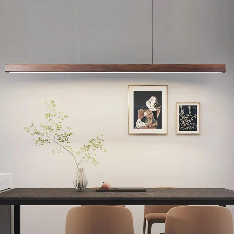 LED Hanglamp Hout Lineair Warm Licht Eettafel Kookeiland Minimalistisch Japandi Design Verstelbaar Snoer Balklamp | Sansoti
