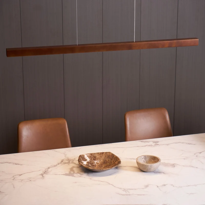 LED Hanglamp Hout Lineair Warm Licht Eettafel Kookeiland Minimalistisch Japandi Design Verstelbaar Snoer Balklamp | Sansoti
