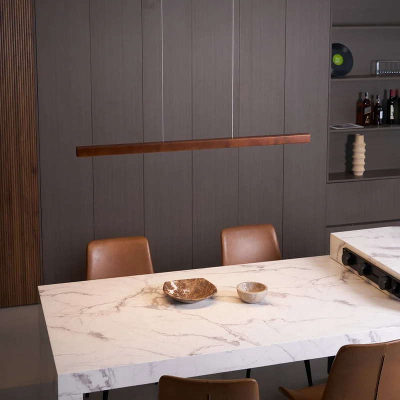 LED Hanglamp Hout Lineair Warm Licht Eettafel Kookeiland Minimalistisch Japandi Design Verstelbaar Snoer Balklamp | Sansoti