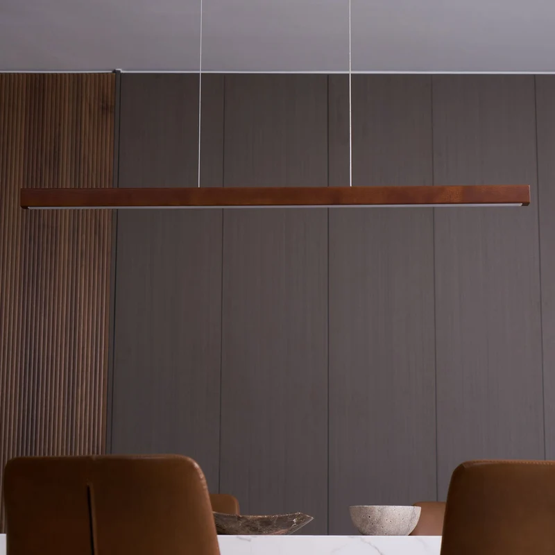 LED Hanglamp Hout Lineair Warm Licht Eettafel Kookeiland Minimalistisch Japandi Design Verstelbaar Snoer Balklamp | Sansoti