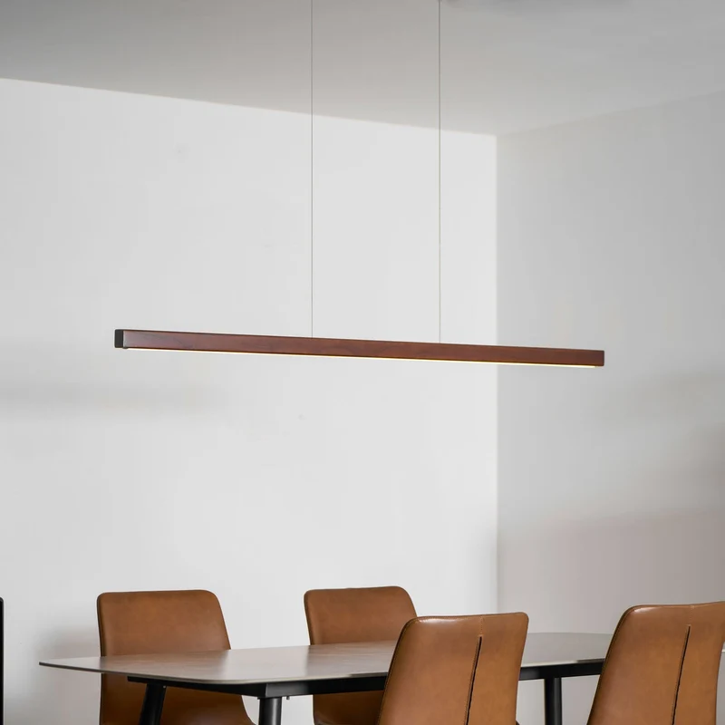 LED Hanglamp Hout Lineair Warm Licht Eettafel Kookeiland Minimalistisch Japandi Design Verstelbaar Snoer Balklamp | Sansoti