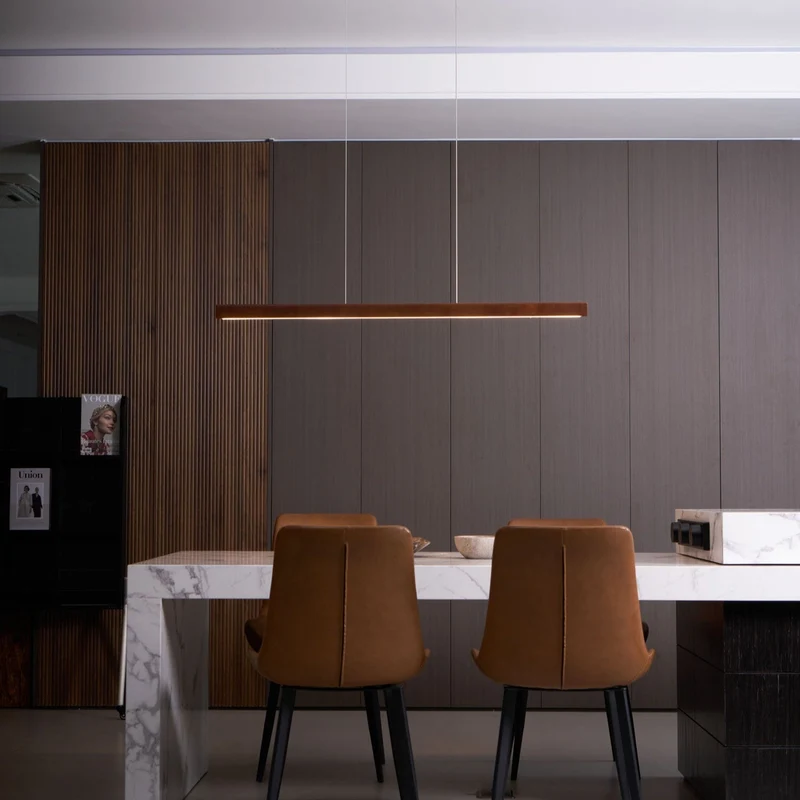 LED Hanglamp Hout Lineair Warm Licht Eettafel Kookeiland Minimalistisch Japandi Design Verstelbaar Snoer Balklamp | Sansoti