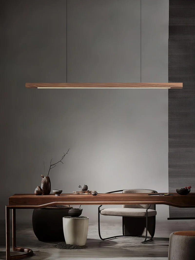LED Hanglamp Hout Lineair Warm Licht Eettafel Kookeiland Minimalistisch Japandi Design Verstelbaar Snoer Balklamp | Sansoti