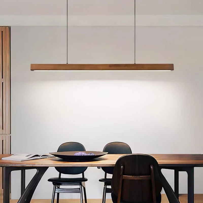 LED Hanglamp Hout Lineair Warm Licht Eettafel Kookeiland Minimalistisch Japandi Design Verstelbaar Snoer Balklamp | Sansoti