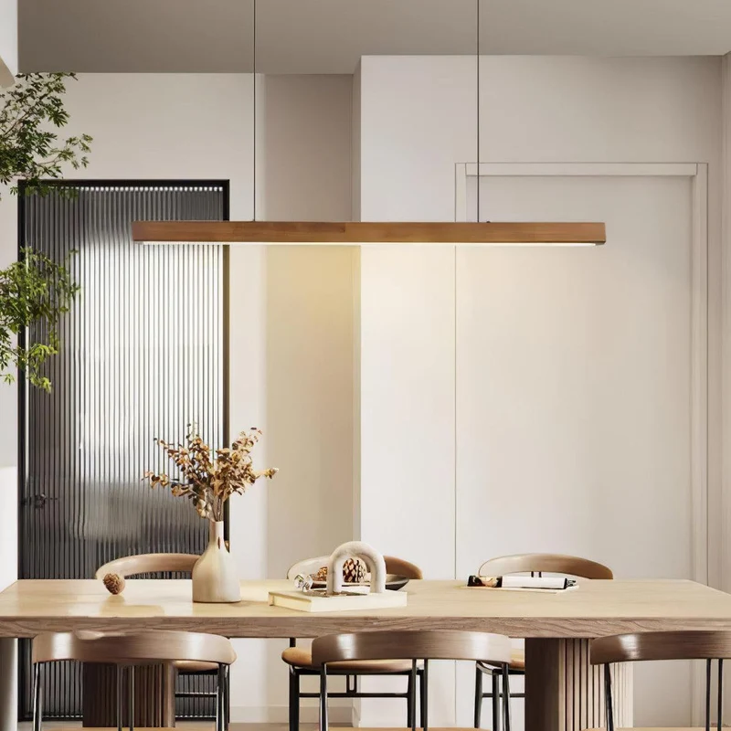 LED Hanglamp Hout Lineair Warm Licht Eettafel Kookeiland Minimalistisch Japandi Design Verstelbaar Snoer Balklamp | Sansoti