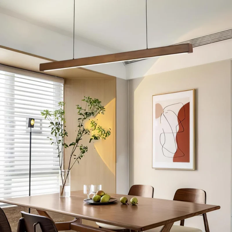 LED Hanglamp Hout Lineair Warm Licht Eettafel Kookeiland Minimalistisch Japandi Design Verstelbaar Snoer Balklamp | Sansoti