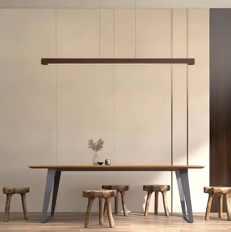 LED Hanglamp Hout Lineair Warm Licht Eettafel Kookeiland Minimalistisch Japandi Design Verstelbaar Snoer Balklamp | Sansoti