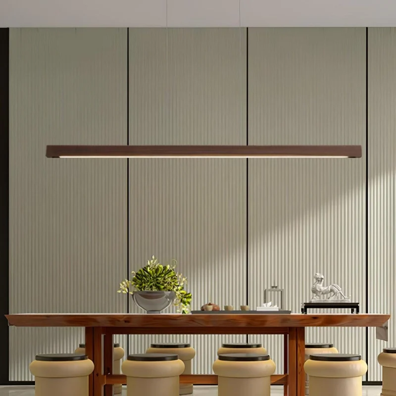 LED Hanglamp Hout Lineair Warm Licht Eettafel Kookeiland Minimalistisch Japandi Design Verstelbaar Snoer Balklamp | Sansoti