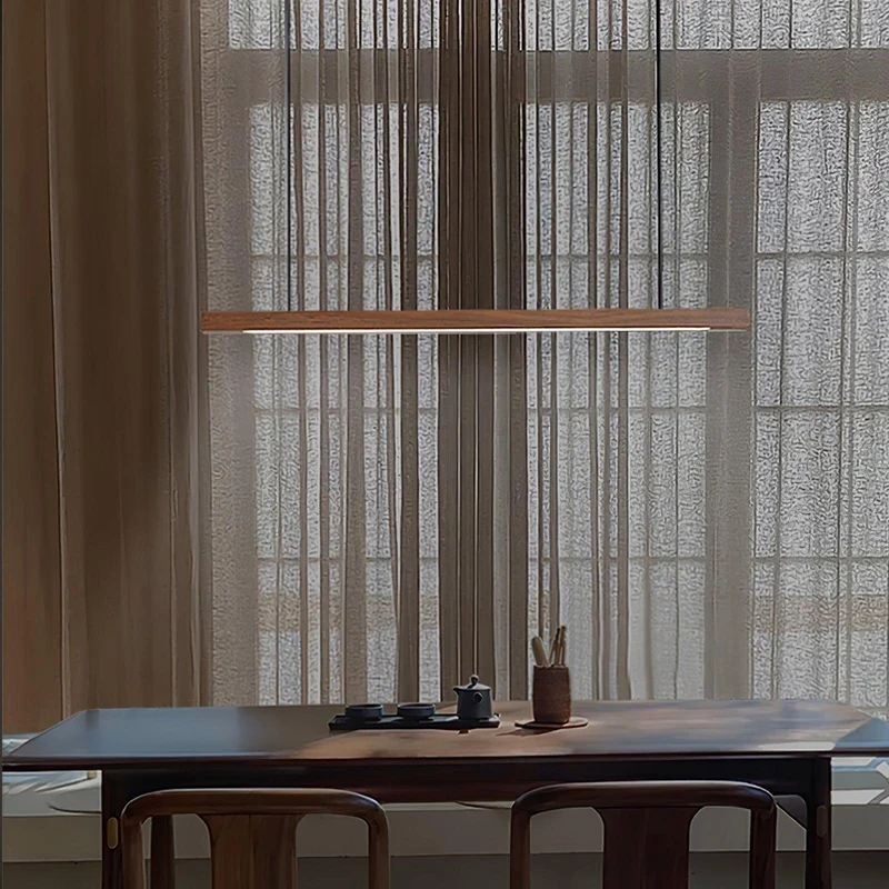 LED Hanglamp Hout Lineair Warm Licht Eettafel Kookeiland Minimalistisch Japandi Design Verstelbaar Snoer Balklamp | Sansoti