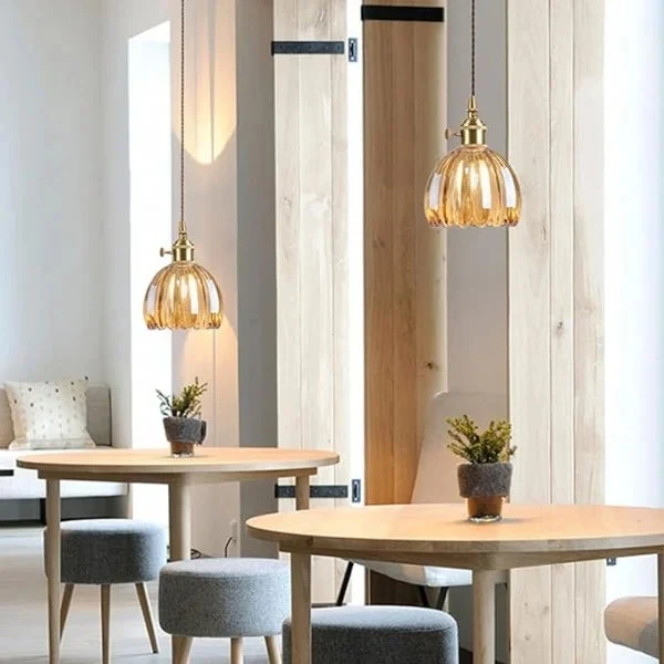 Hanglamp Glas E27 Amber Tulpvorm Retro Eettafel Woonkamer Hal Vintage Glazen Hanglamp Sfeerverlichting | Sansoti