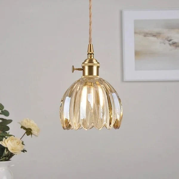 Hanglamp Glas E27 Amber Tulpvorm Retro Eettafel Woonkamer Hal Vintage Glazen Hanglamp Sfeerverlichting | Sansoti