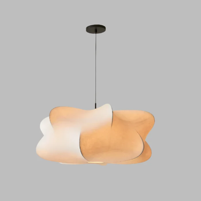 Wabi sabi zijde hanglamp met zachte gloed en Japans minimalistisch design voor serene interieurs | Sansoti