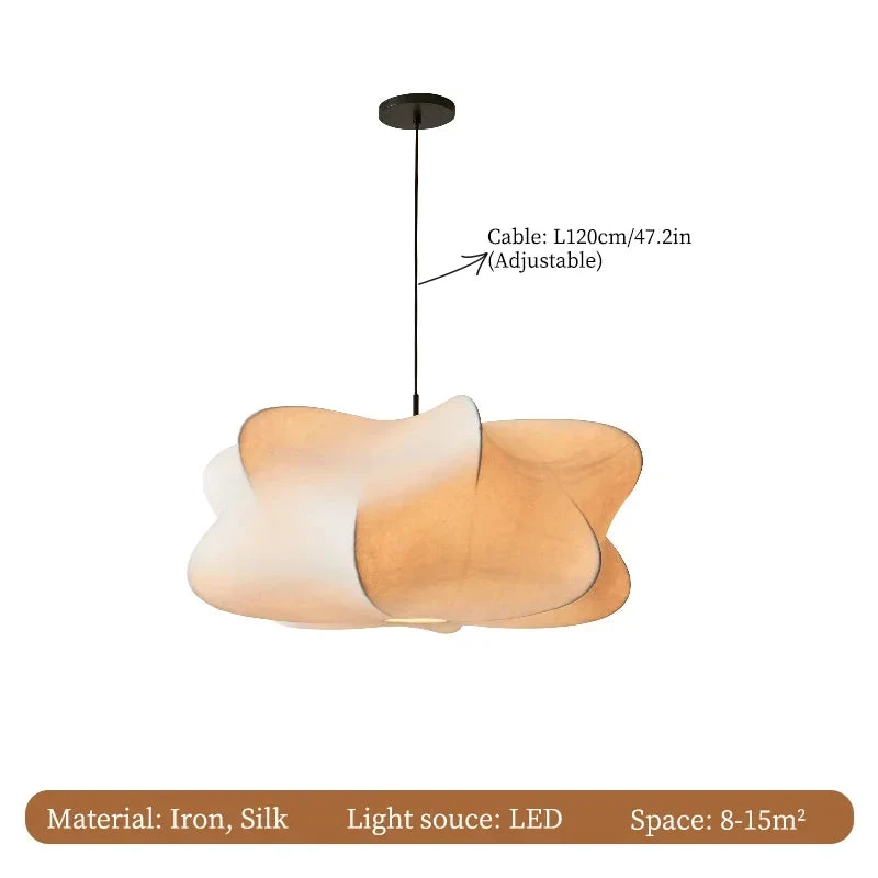 Wabi sabi zijde hanglamp met zachte gloed en Japans minimalistisch design voor serene interieurs | Sansoti