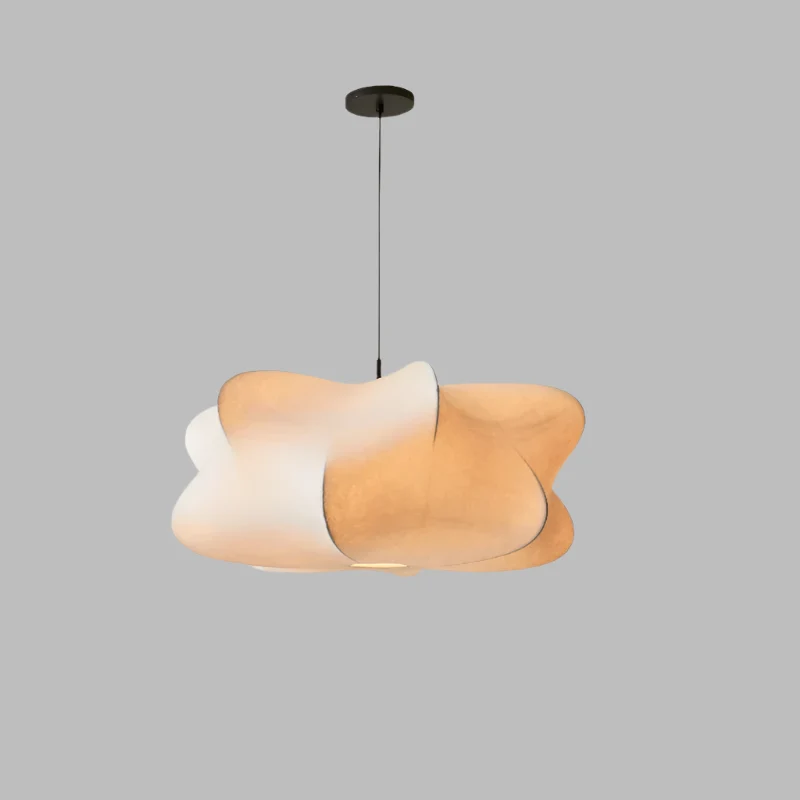Wabi sabi zijde hanglamp met zachte gloed en Japans minimalistisch design voor serene interieurs | Sansoti