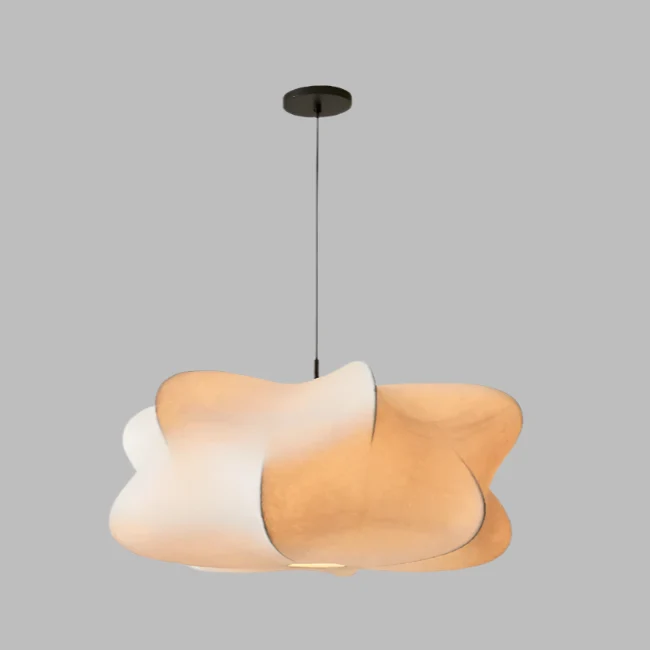 Wabi sabi zijde hanglamp met zachte gloed en Japans minimalistisch design voor serene interieurs | Sansoti