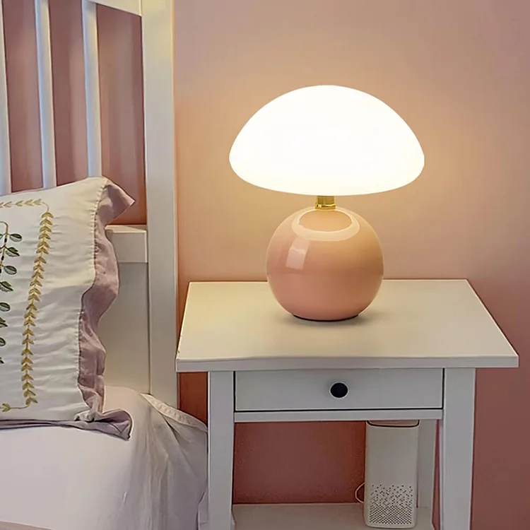 Franse paddenstoel tafellamp van keramiek met verstelbaar warm licht in Bauhaus stijl | Sansoti