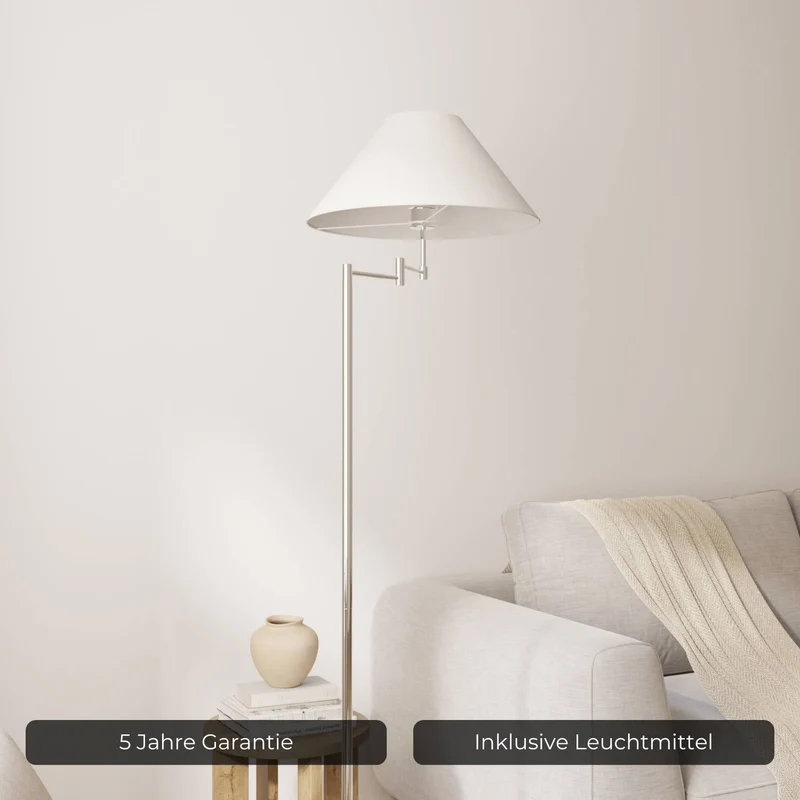 Elegante chromen vloerlamp met verstelbare arm en leesfunctie | Sansoti