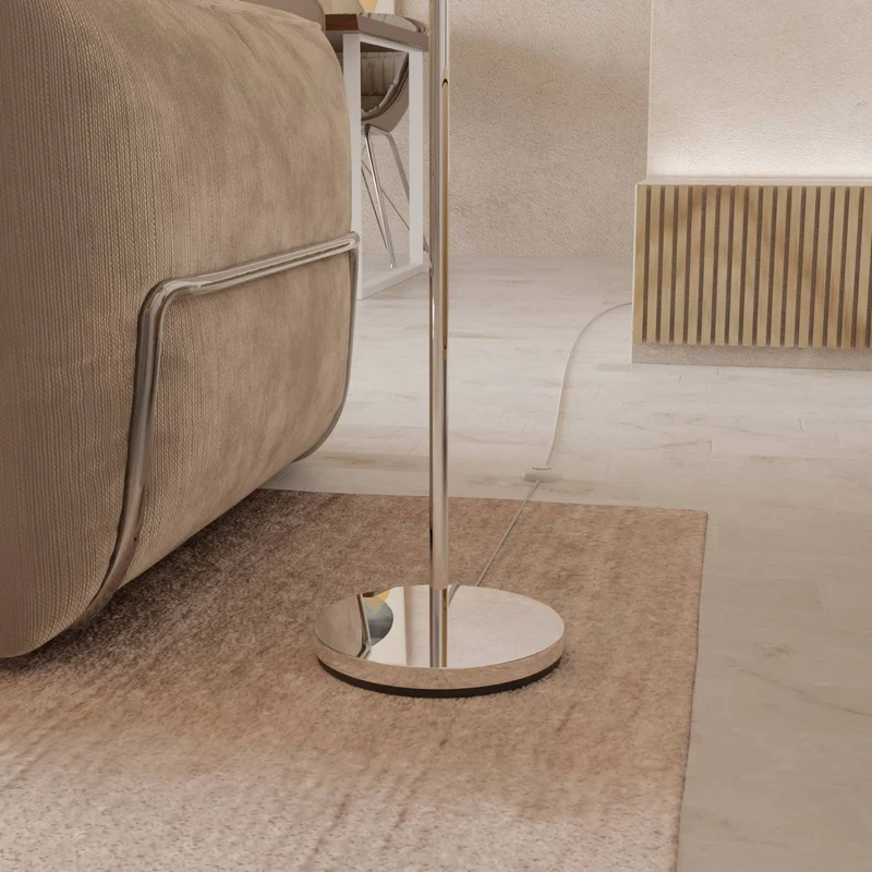 Elegante chromen vloerlamp met verstelbare arm en leesfunctie | Sansoti