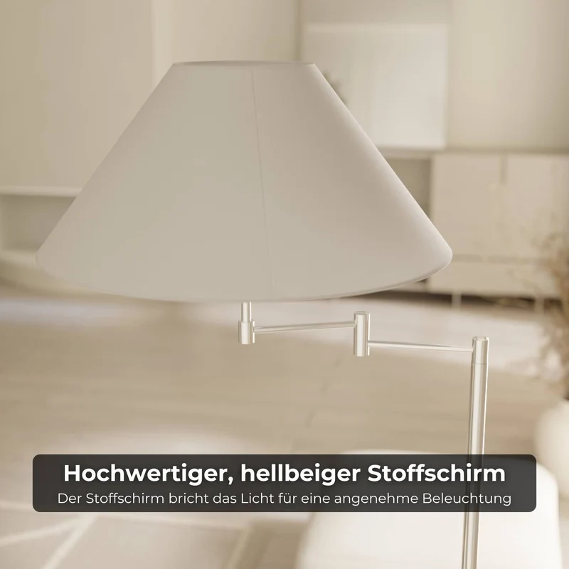 Elegante chromen vloerlamp met verstelbare arm en leesfunctie | Sansoti