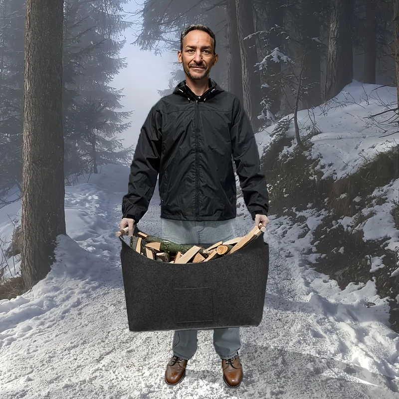 Vilten Haardhoutmand 55L – Grote Haardhout Opbergmand voor Open Haard & Houtkachel | Sansoti