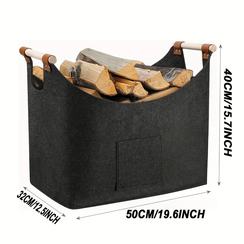 Vilten Haardhoutmand 55L – Grote Haardhout Opbergmand voor Open Haard & Houtkachel | Sansoti