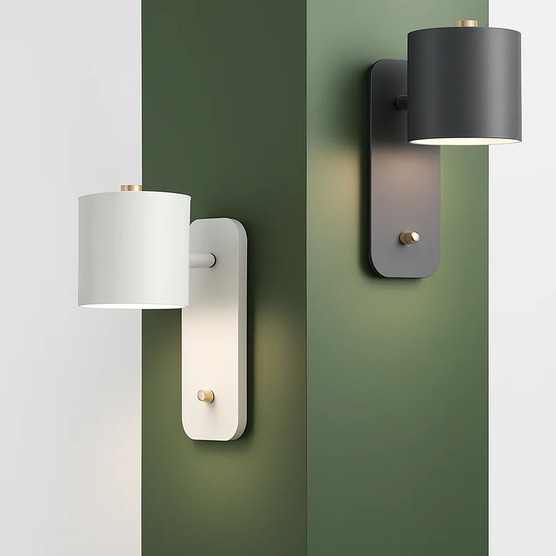 Wandlamp Metaal E27 Zwart Wit Slaapkamer Woonkamer Schakelaar Nordische Muurlamp Leeslamp Trap Hal Nachtkastlamp | Sansoti