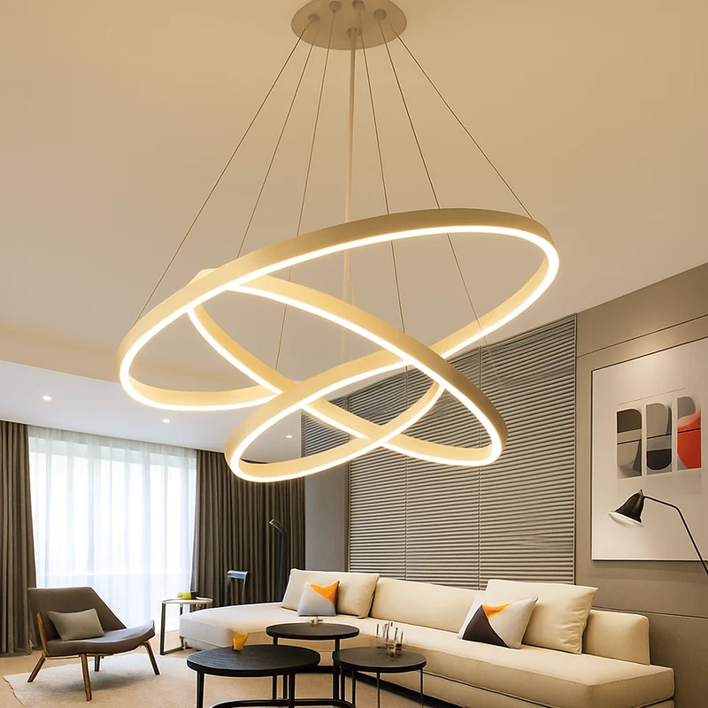 Ringkroonluchter LED 3 Ringen Wit Woonkamer Eetkamer Dimbaar Moderne Hanglamp Cirkels Plafondlamp Rond Interieur | Sansoti