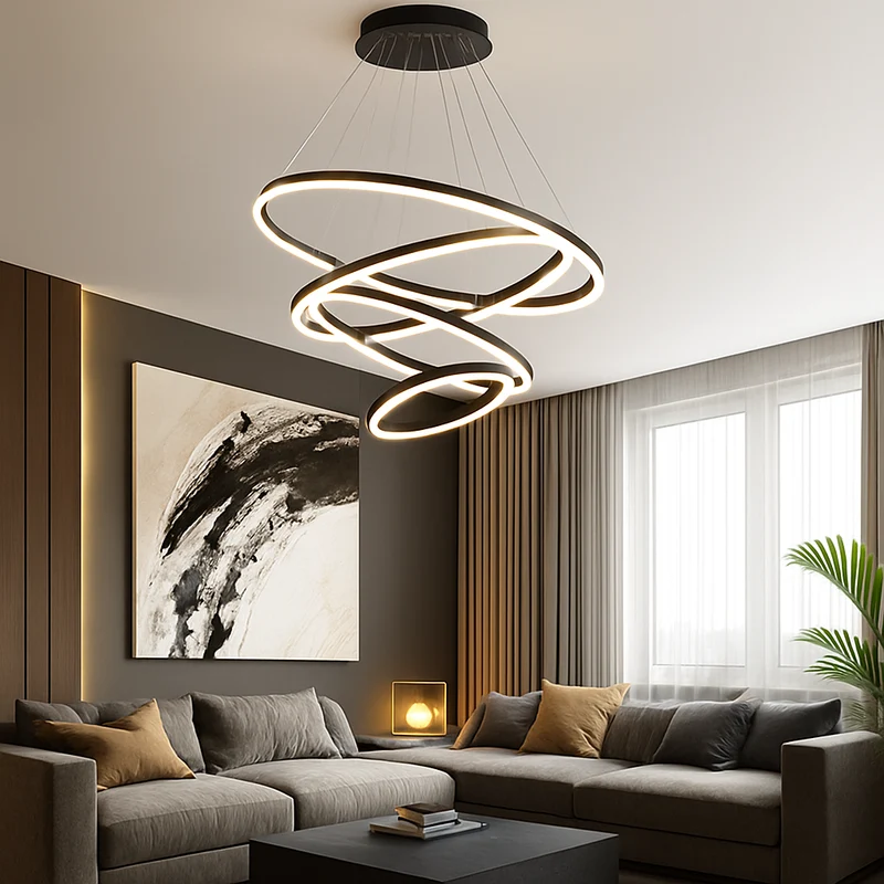 Ringkroonluchter LED 3 Ringen Wit Woonkamer Eetkamer Dimbaar Moderne Hanglamp Cirkels Plafondlamp Rond Interieur | Sansoti