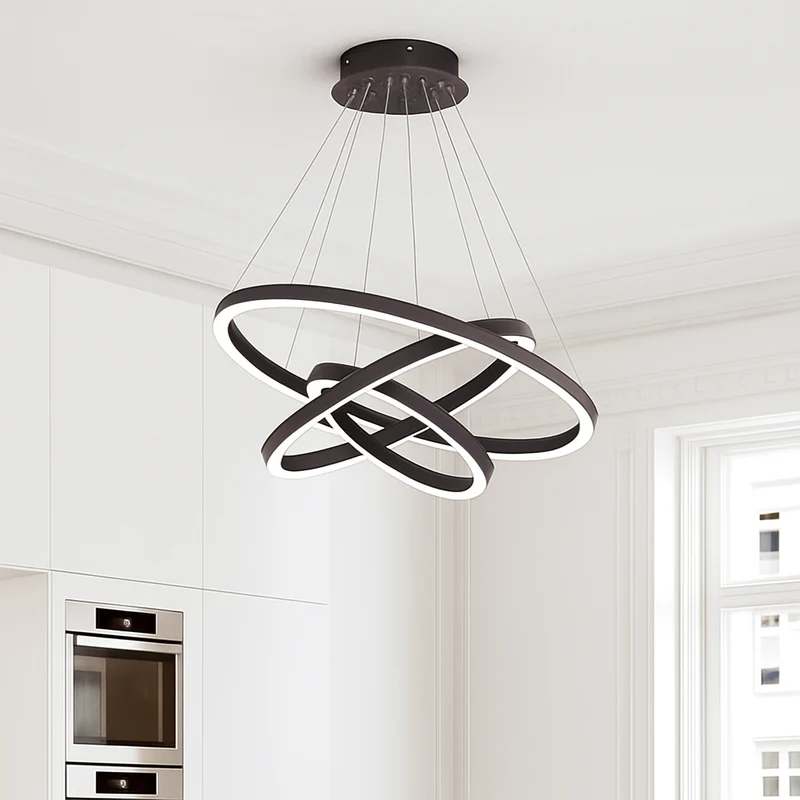 Ringkroonluchter LED 3 Ringen Wit Woonkamer Eetkamer Dimbaar Moderne Hanglamp Cirkels Plafondlamp Rond Interieur | Sansoti