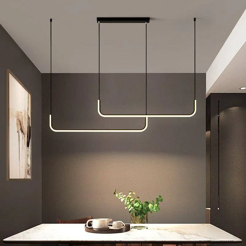 Hanglamp LED Aluminium Zwart Modern Eetkamer Woonkamer Dimbaar Lineaire Pendellamp Minimalistische Plafondlamp Tafel | Sansoti