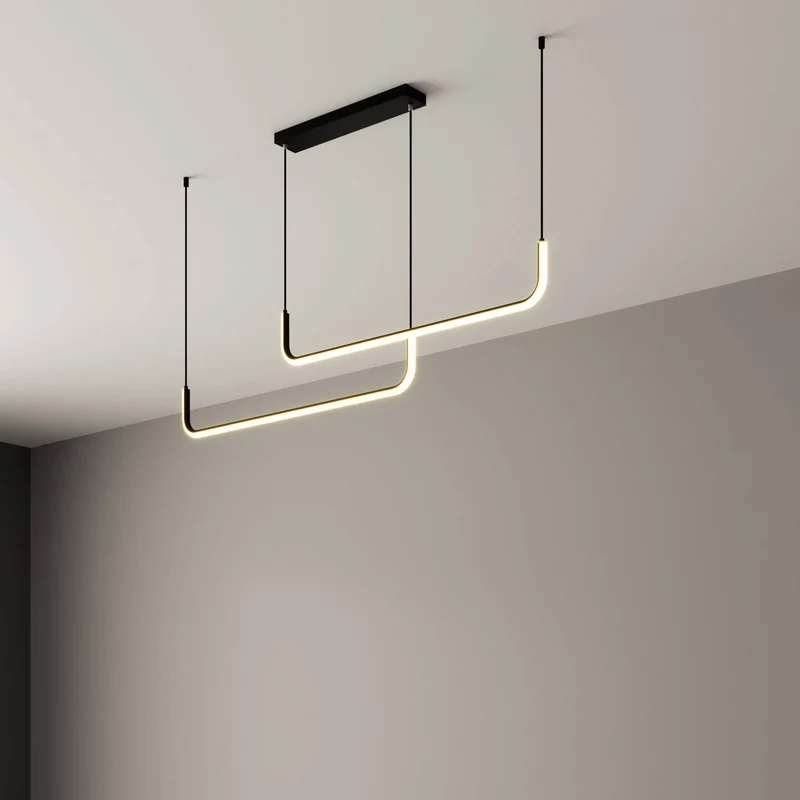 Hanglamp LED Aluminium Zwart Modern Eetkamer Woonkamer Dimbaar Lineaire Pendellamp Minimalistische Plafondlamp Tafel | Sansoti