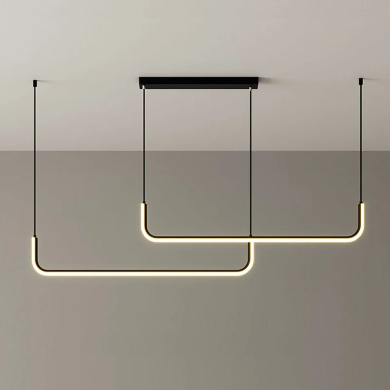 Hanglamp LED Aluminium Zwart Modern Eetkamer Woonkamer Dimbaar Lineaire Pendellamp Minimalistische Plafondlamp Tafel | Sansoti