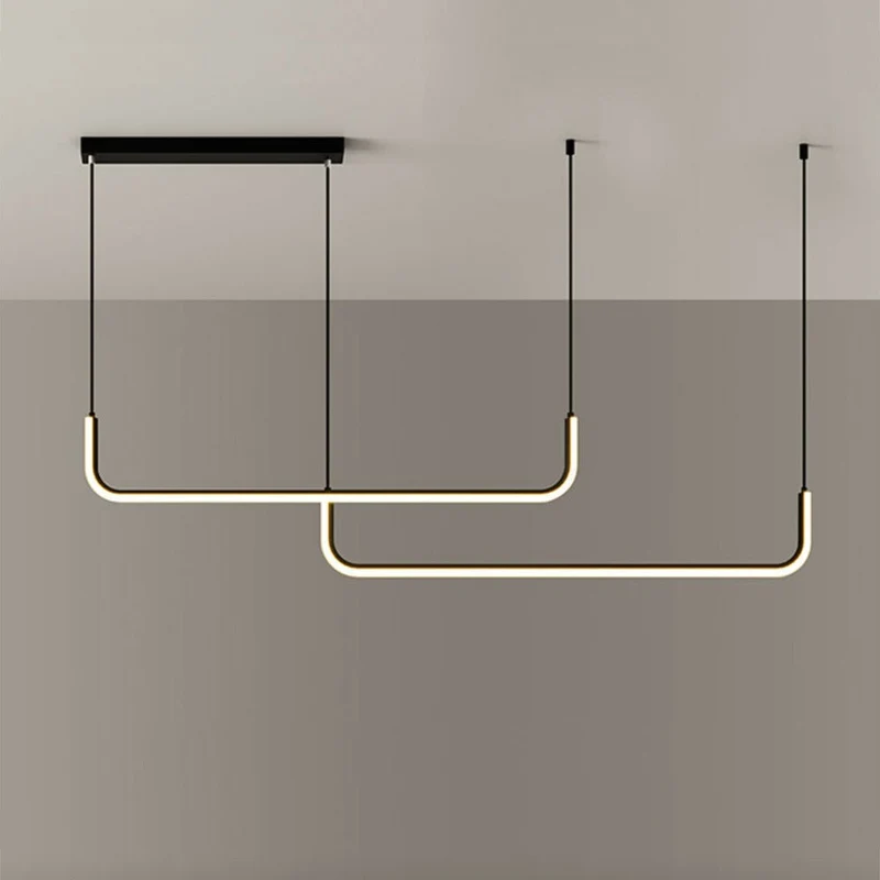 Hanglamp LED Aluminium Zwart Modern Eetkamer Woonkamer Dimbaar Lineaire Pendellamp Minimalistische Plafondlamp Tafel | Sansoti
