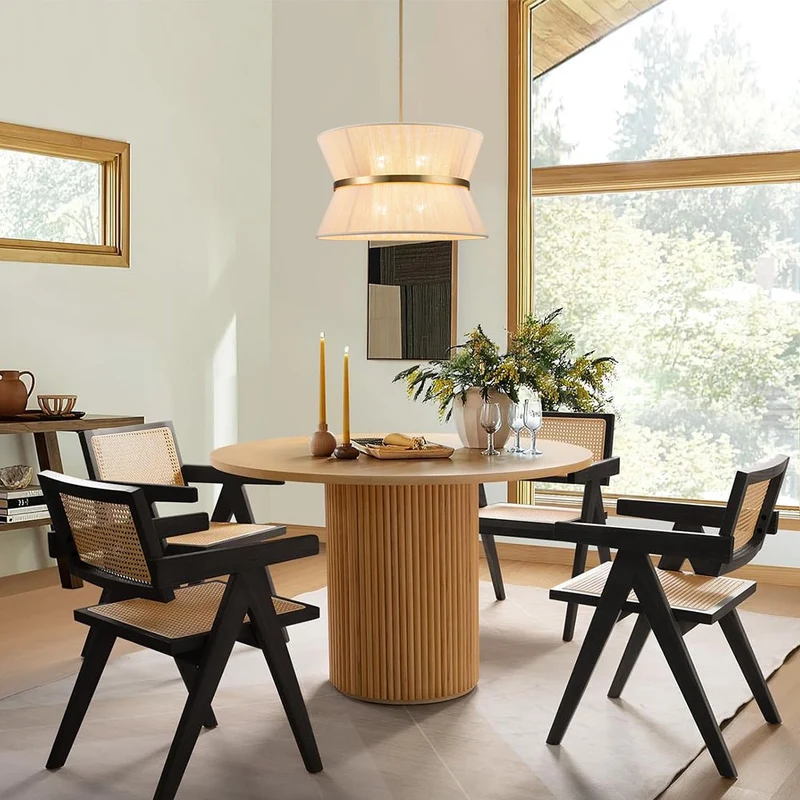 Hanglamp Touw Gevlochten Messing Beige Zwart Bohemian Drum Eetkamer Woonkamer Slaapkamer Entree Farmhouse Coastal Verstelbaar E26 E12 | Sansoti