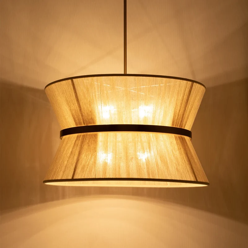 Hanglamp Touw Gevlochten Messing Beige Zwart Bohemian Drum Eetkamer Woonkamer Slaapkamer Entree Farmhouse Coastal Verstelbaar E26 E12 | Sansoti