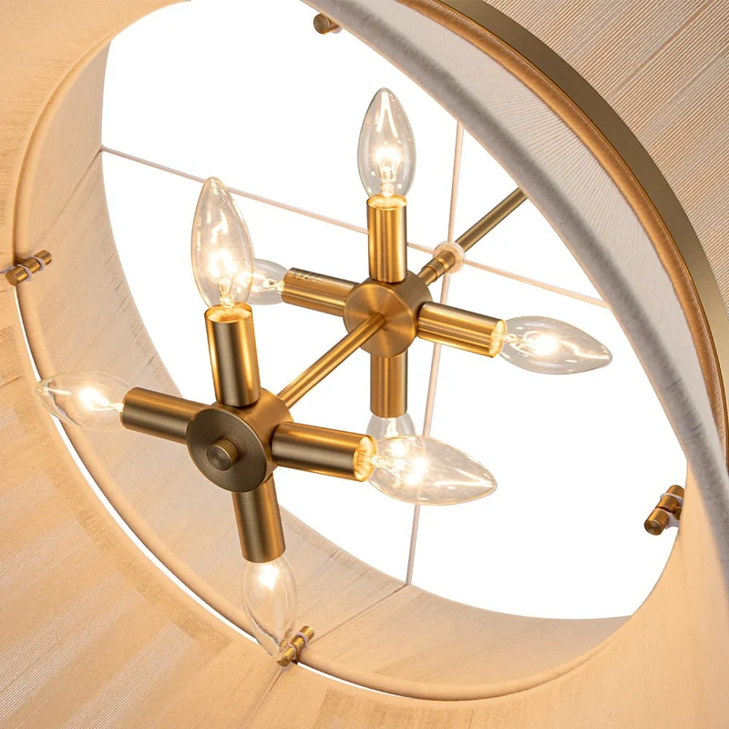 Hanglamp Touw Gevlochten Messing Beige Zwart Bohemian Drum Eetkamer Woonkamer Slaapkamer Entree Farmhouse Coastal Verstelbaar E26 E12 | Sansoti