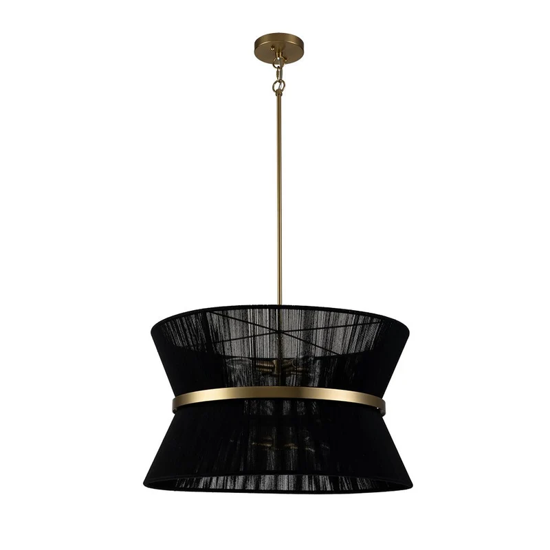 Hanglamp Touw Gevlochten Messing Beige Zwart Bohemian Drum Eetkamer Woonkamer Slaapkamer Entree Farmhouse Coastal Verstelbaar E26 E12 | Sansoti