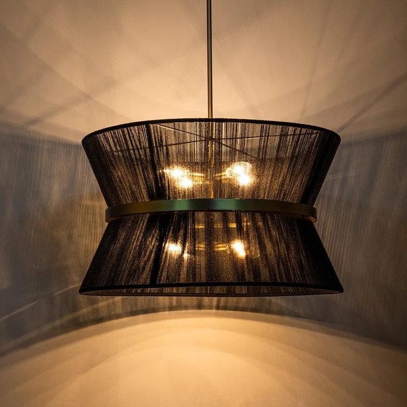 Hanglamp Touw Gevlochten Messing Beige Zwart Bohemian Drum Eetkamer Woonkamer Slaapkamer Entree Farmhouse Coastal Verstelbaar E26 E12 | Sansoti