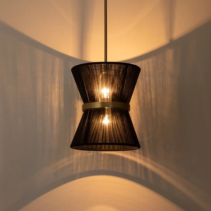 Hanglamp Touw Gevlochten Messing Beige Zwart Bohemian Drum Eetkamer Woonkamer Slaapkamer Entree Farmhouse Coastal Verstelbaar E26 E12 | Sansoti