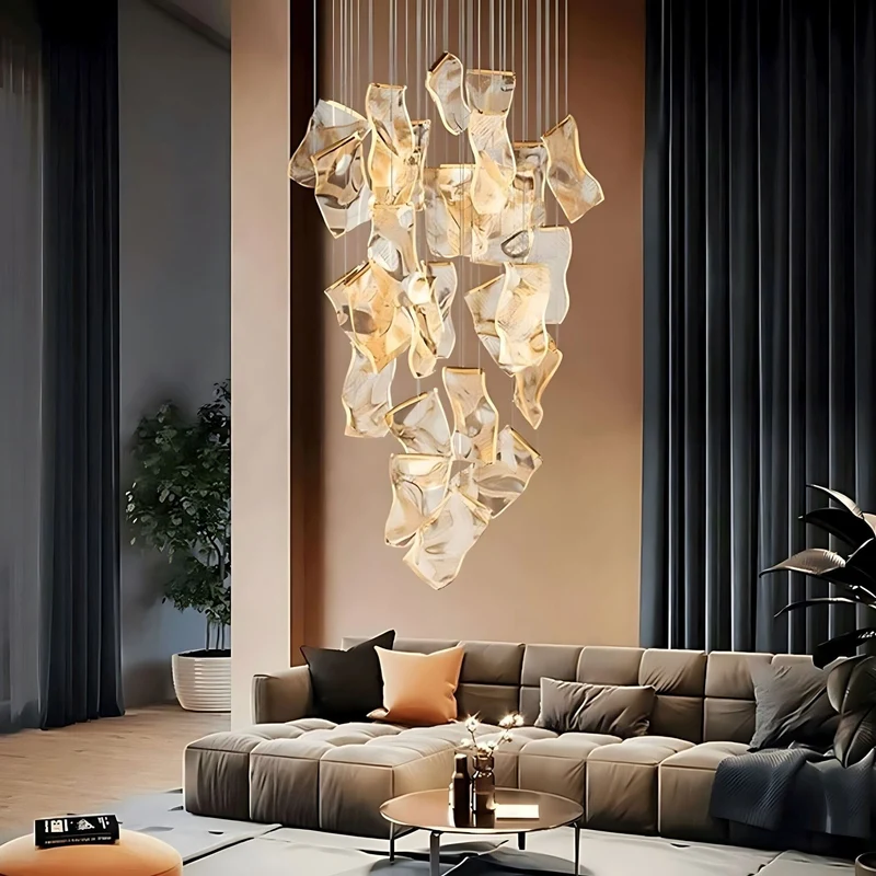 Moderne Design Kroonluchter Met Gelaagde Acryl Bladen En Verstelbare Hoogte | Sansoti
