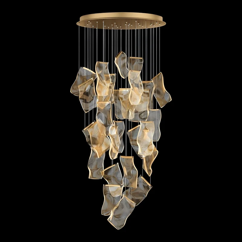 Moderne Design Kroonluchter Met Gelaagde Acryl Bladen En Verstelbare Hoogte | Sansoti