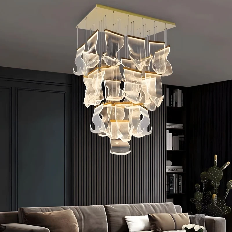 Moderne Design Kroonluchter Met Gelaagde Acryl Bladen En Verstelbare Hoogte | Sansoti