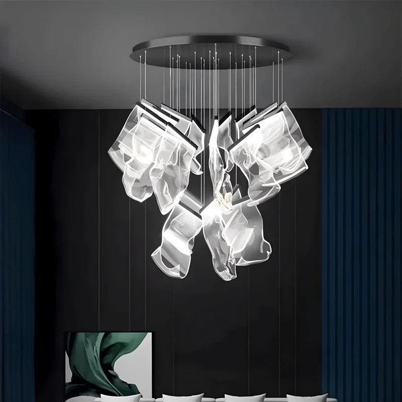 Moderne Design Kroonluchter Met Gelaagde Acryl Bladen En Verstelbare Hoogte | Sansoti