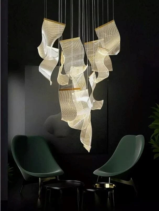 Moderne Design Kroonluchter Met Gelaagde Acryl Bladen En Verstelbare Hoogte | Sansoti