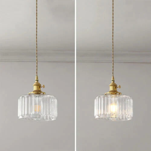 Groene Transparante Glazen Hanglamp Met Ribbelstructuur En Messing Fitting Vintage E27 Plafondlamp Voor Eetkamer Woonkamer En Keuken | Sansoti
